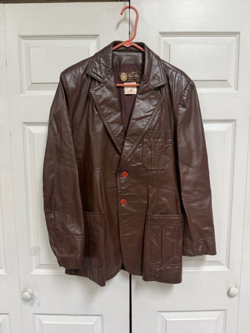 Vintage Brown Leather Blazer Jacket Mens Size 42